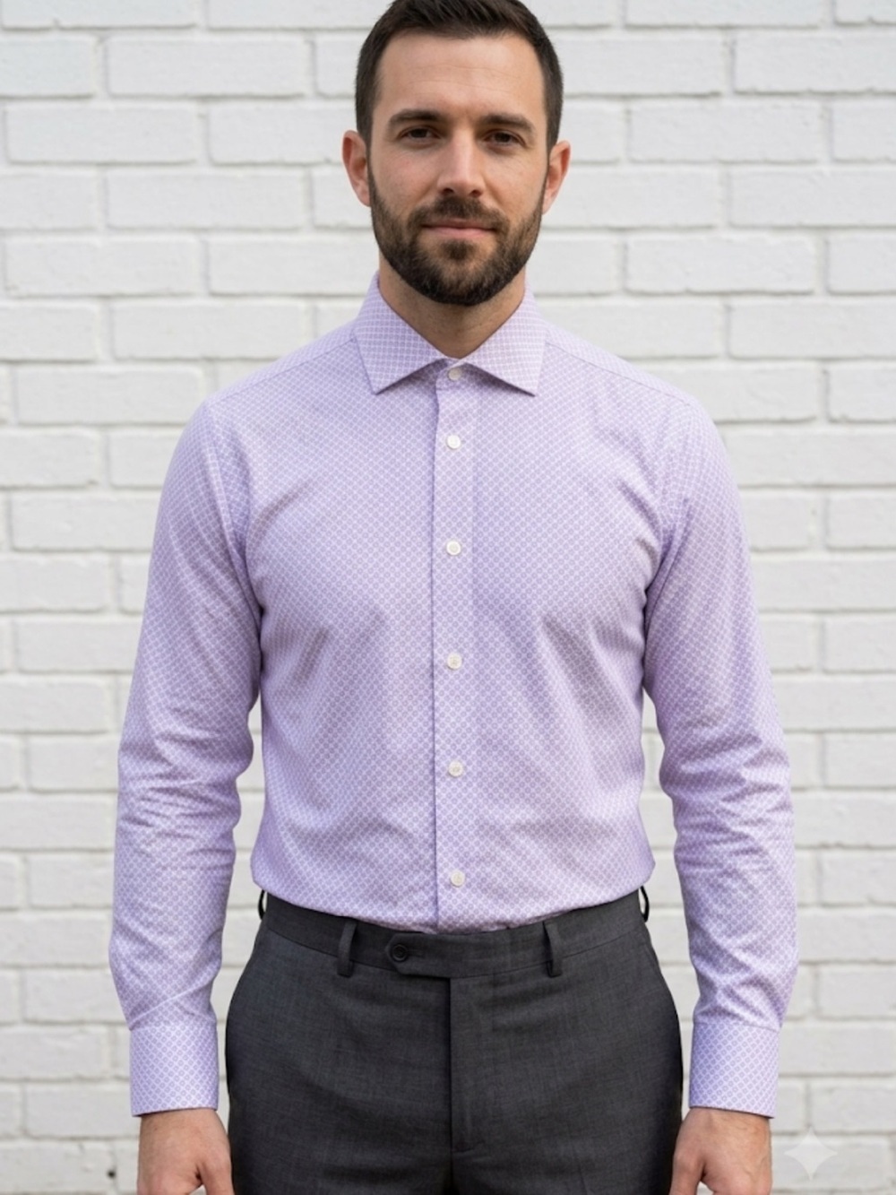 Calvin Klein Men’s Purple + White Button‑Up Shirt Size 15 1/2 | Modern Dresswear
